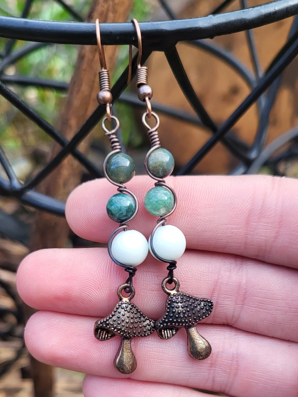 Handmade Mushroom & Bead Earrings